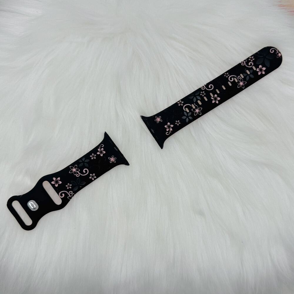 New Black & Pink Floral Design Apple Watch Bands 42mm 44mm 45mm 49mm